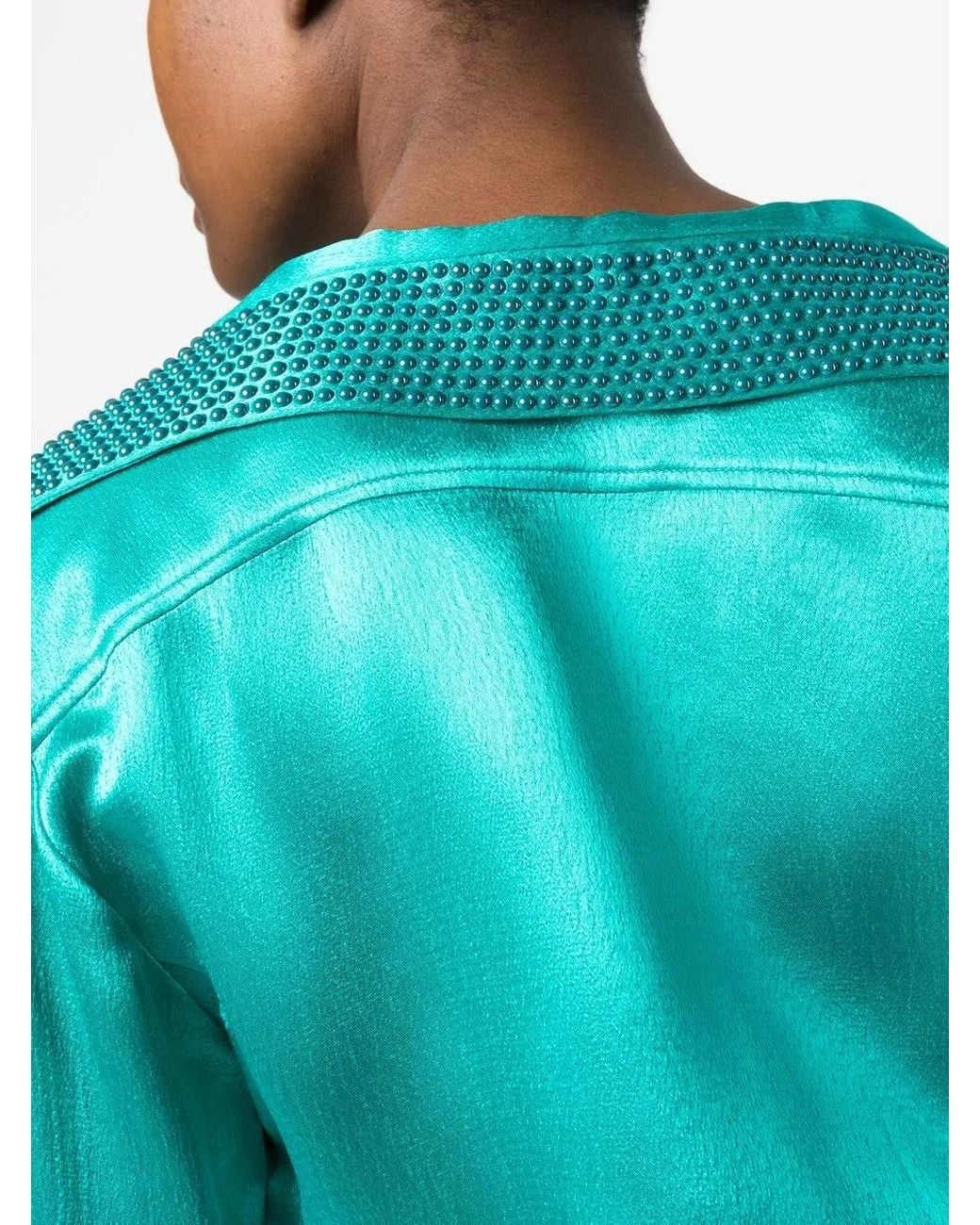Genny Blue Stud-Embellished Satin Shirt