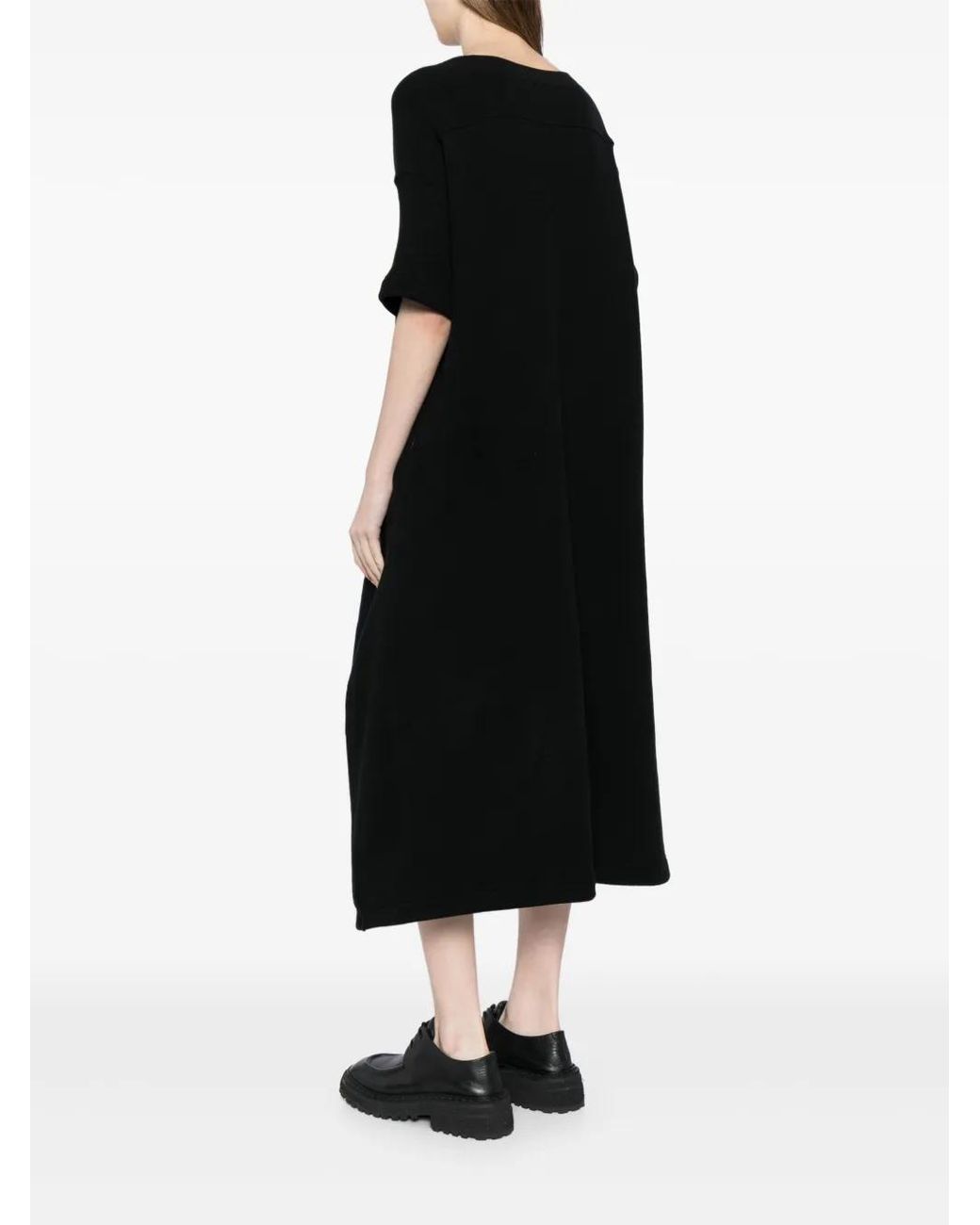 Yohji Yamamoto Black Side-Slit Midi Dress