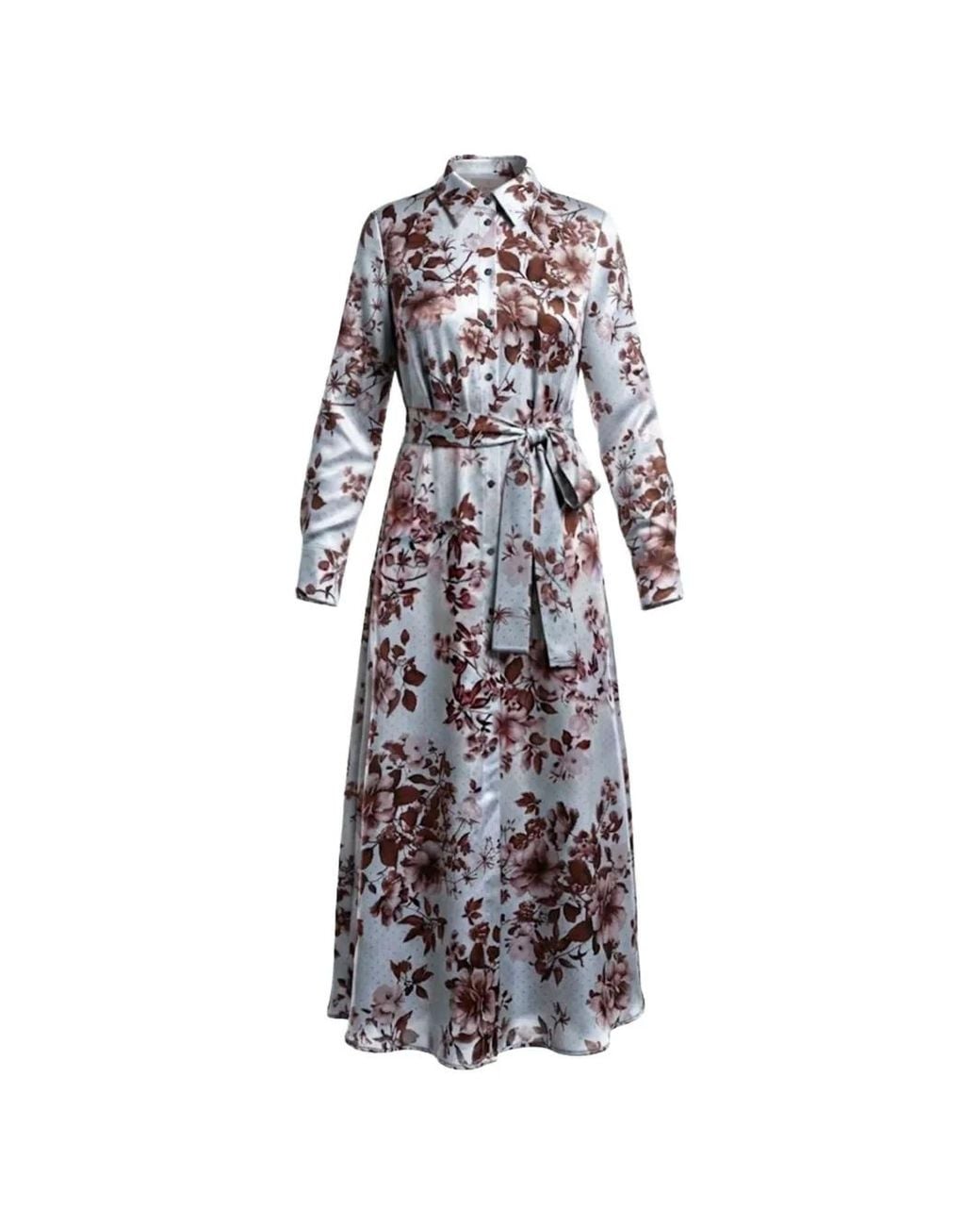 Marella White Floral-Print Belted Shirt Maxi Dress