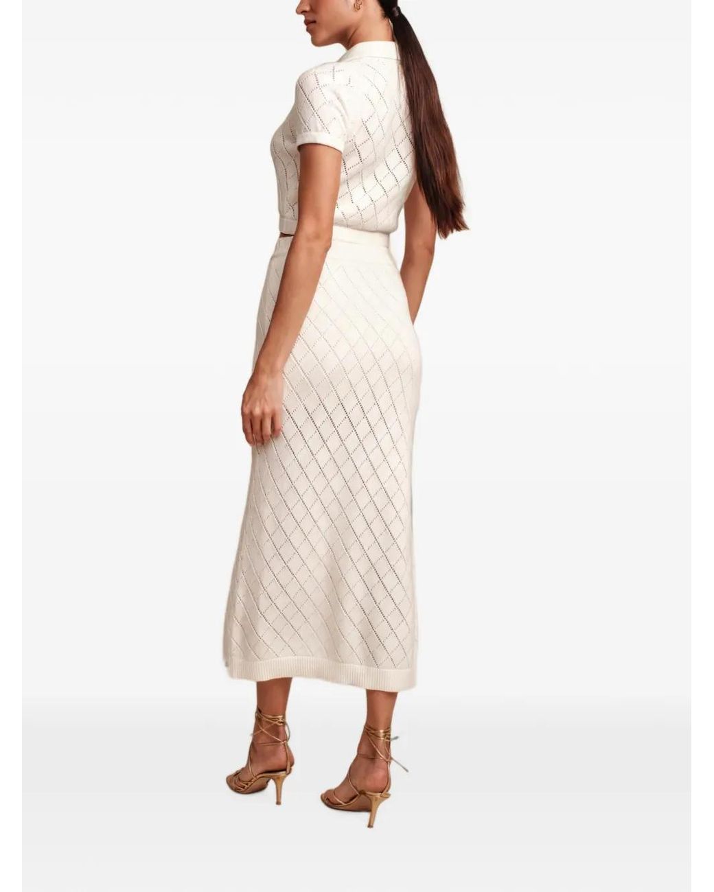Hevron Natural Mia Diamond-Pattern Midi Skirt