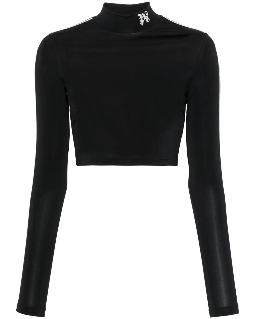 Palm Angels Black Embroidered-Logo Cropped Top