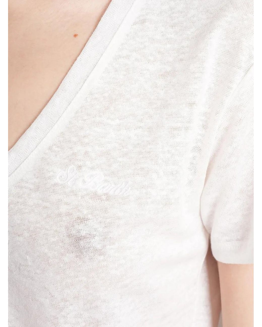 Mc2 Saint Barth White Linen Eloise T-Shirt With Embroidered Logo