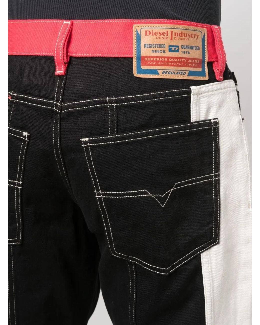 DIESEL Black Colour-Block Straight-Leg Jeans for men