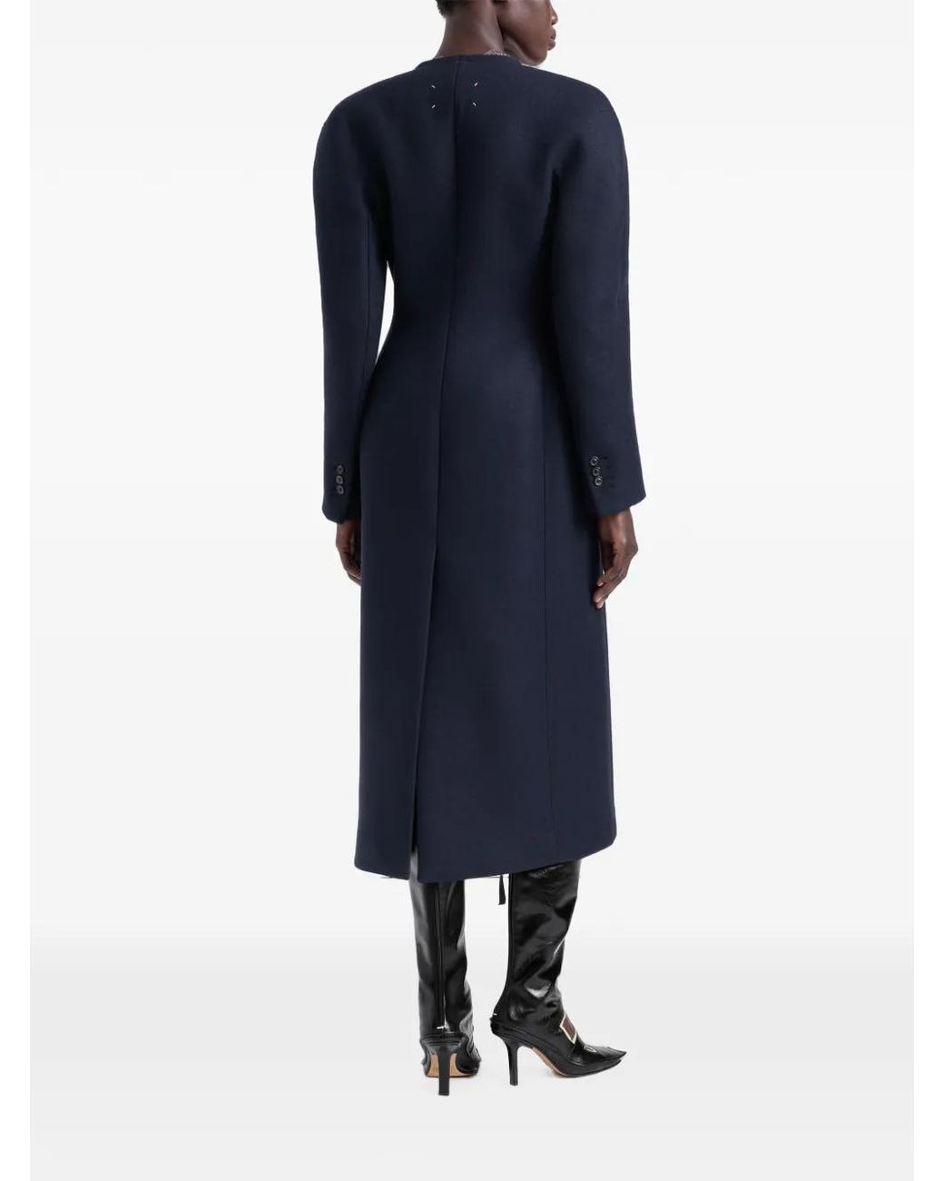 Maison Margiela Blue Collarless Virgin Wool Coat