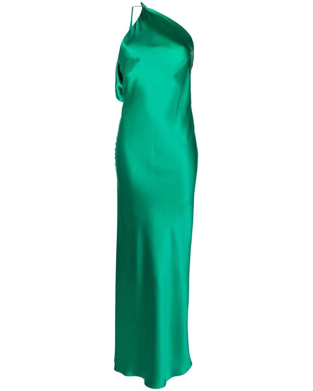 Michelle Mason Green Single-Shoulder Maxi Dress