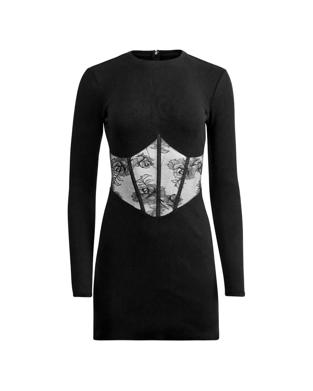 Fleur du Mal Black Bouquet-Lace Boned Midi Dress