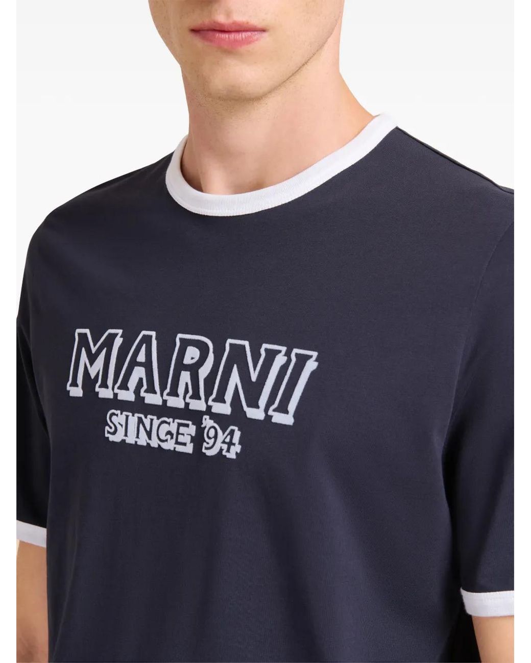 Marni Blue Crew-Neck Printed T-Shirt for men