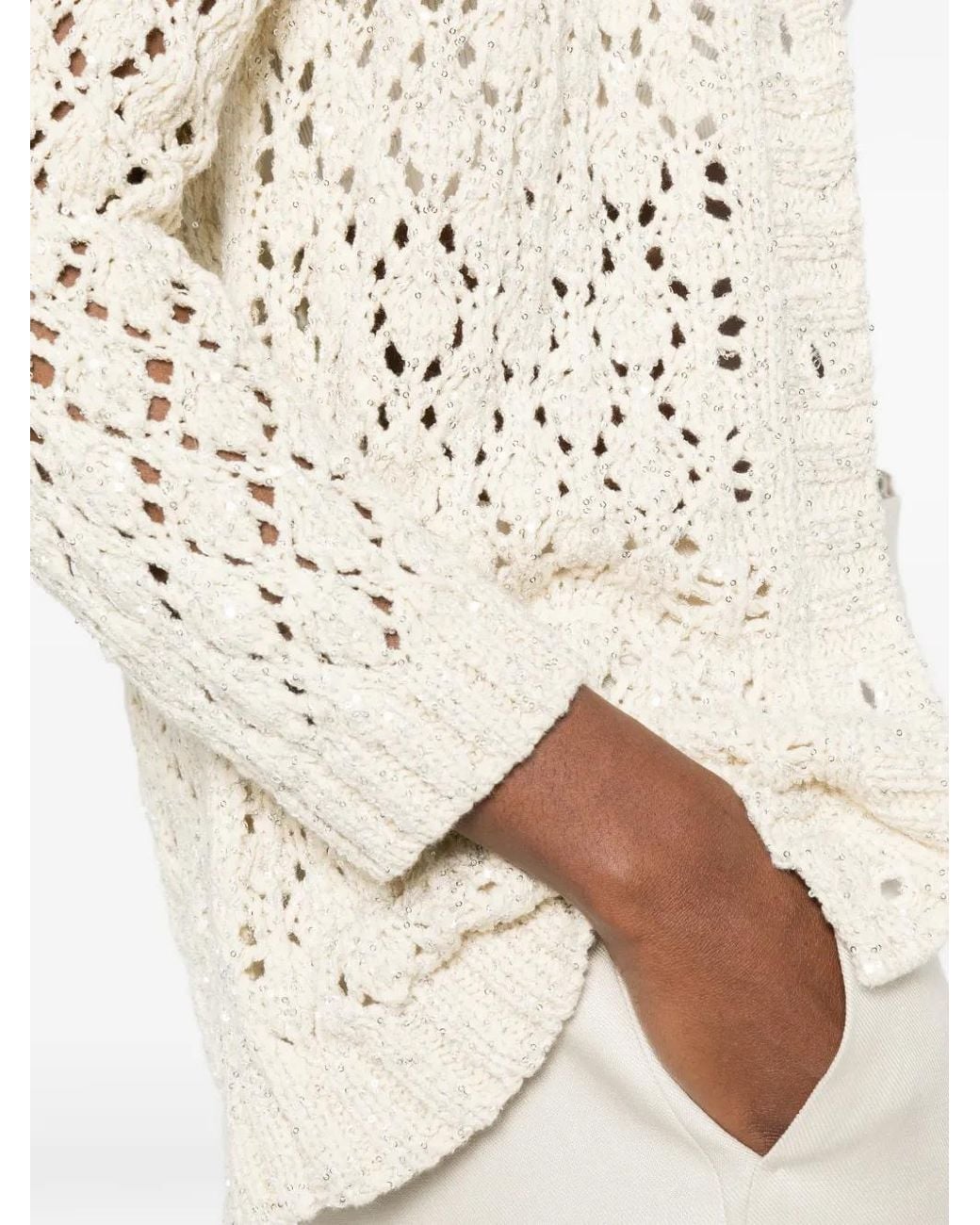 Fabiana Filippi White Cotton V-Necked Cardigan