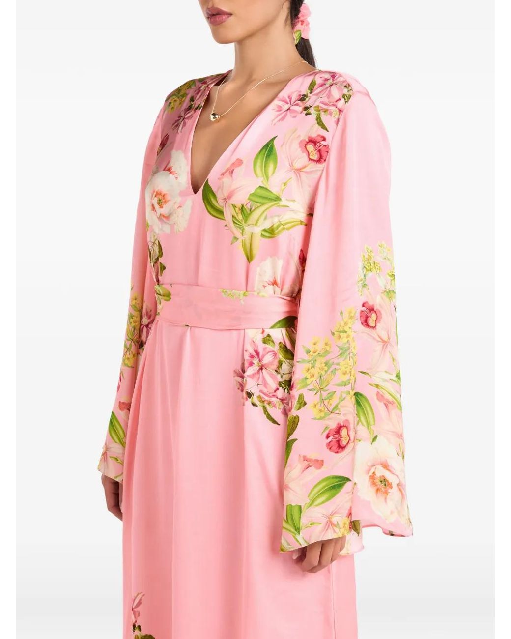 Hemant & Nandita Pink Lena Floral-Print V-Neck Maxi Dress