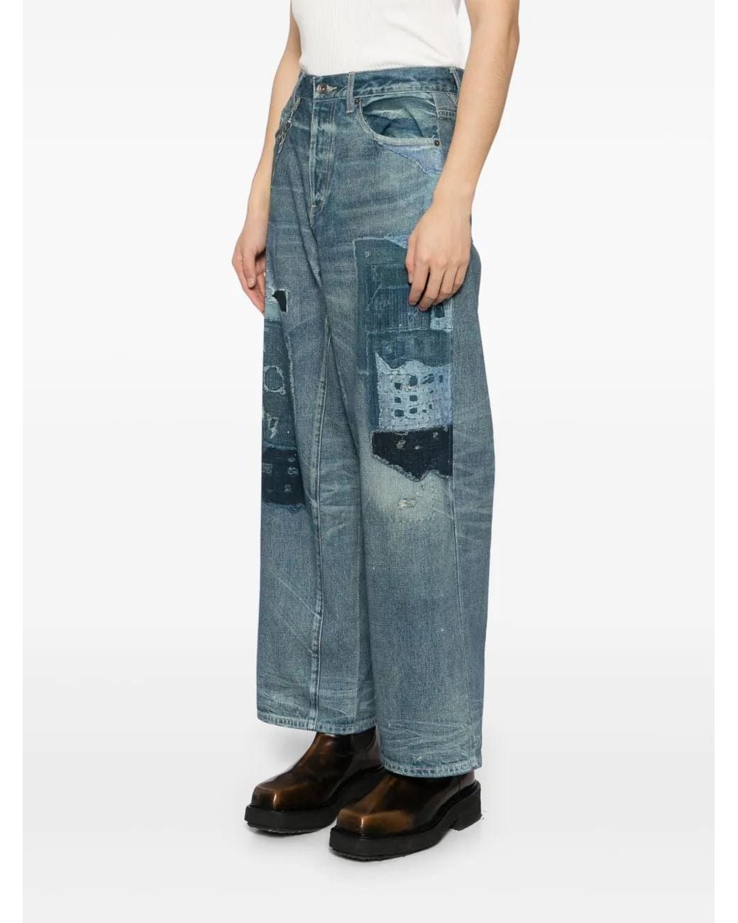 FIVE CM Blue Graphic-Print Jeans for men