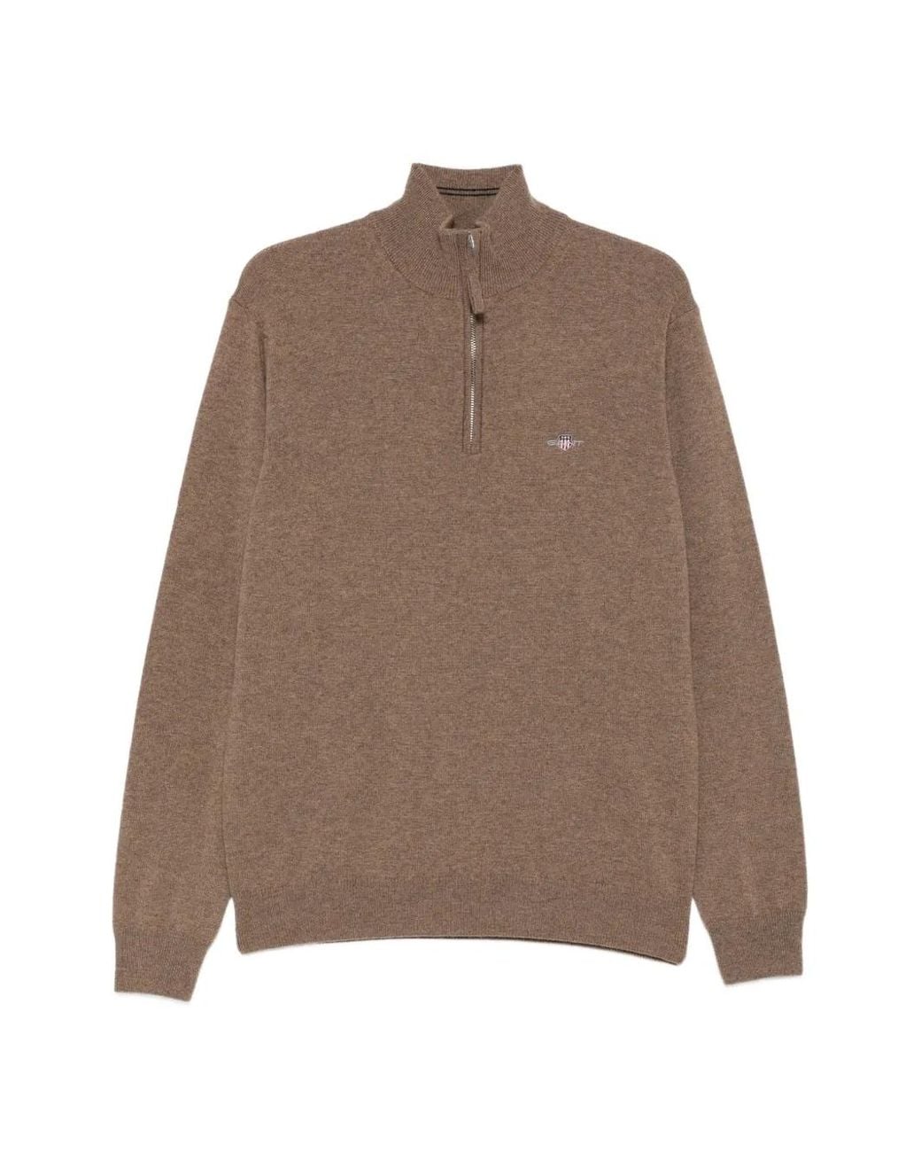 Gant Brown Quarter-Zip Wool Sweater for men