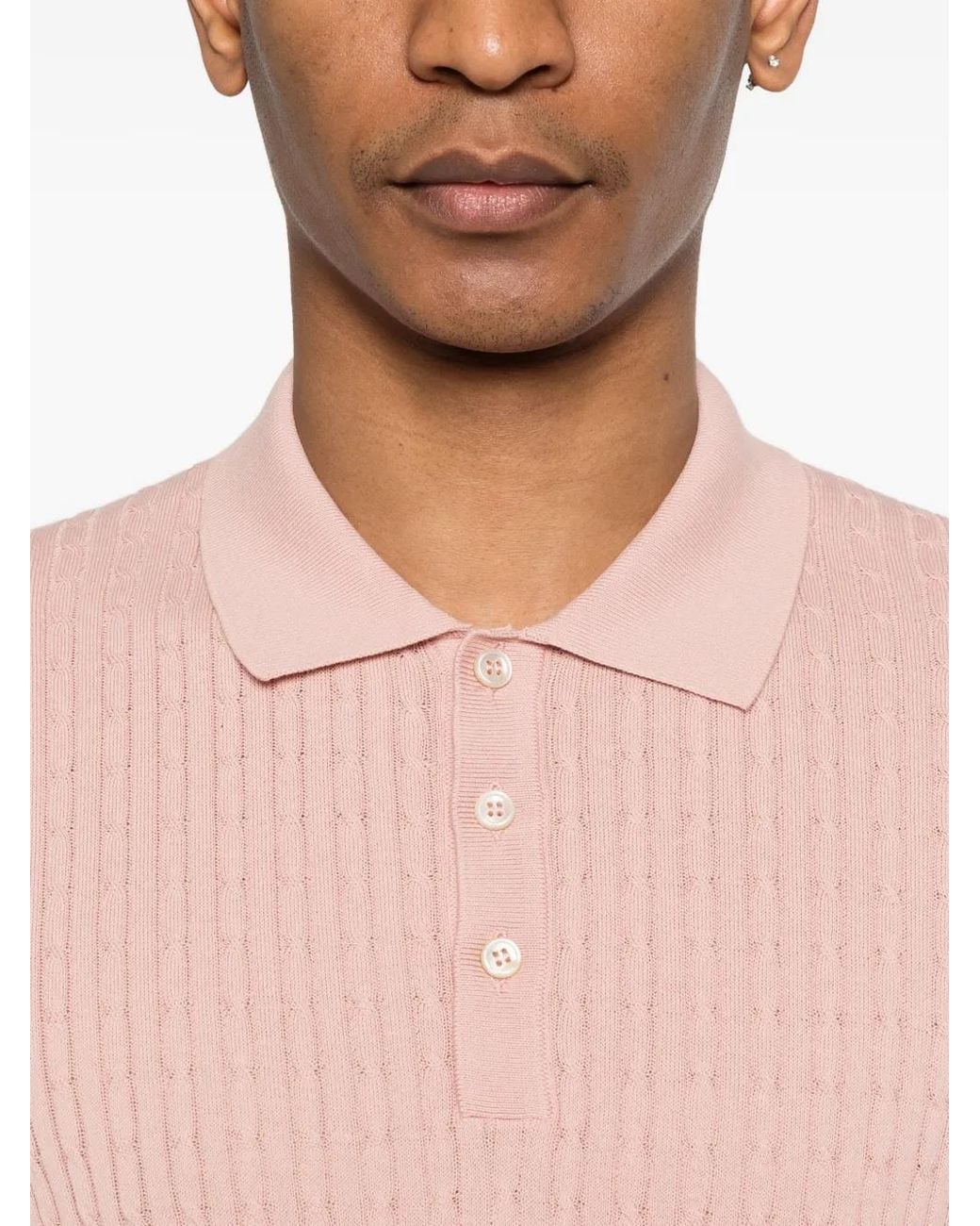 Tagliatore Pink Cable-Knit Polo Shirt for men