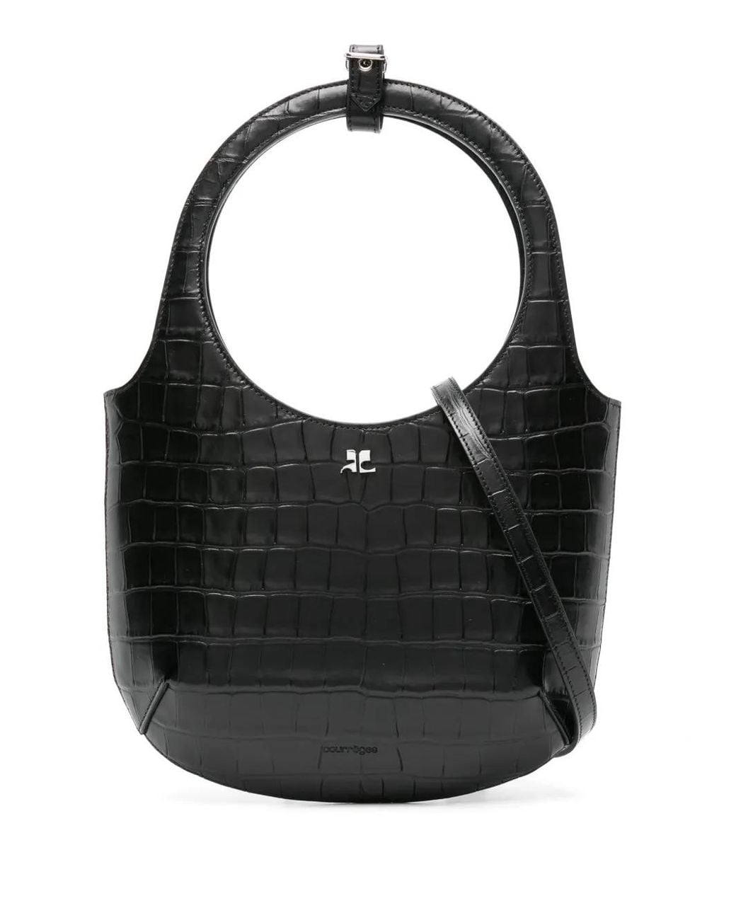 Courreges Black Holy Crocodile-Effect Tote Bag