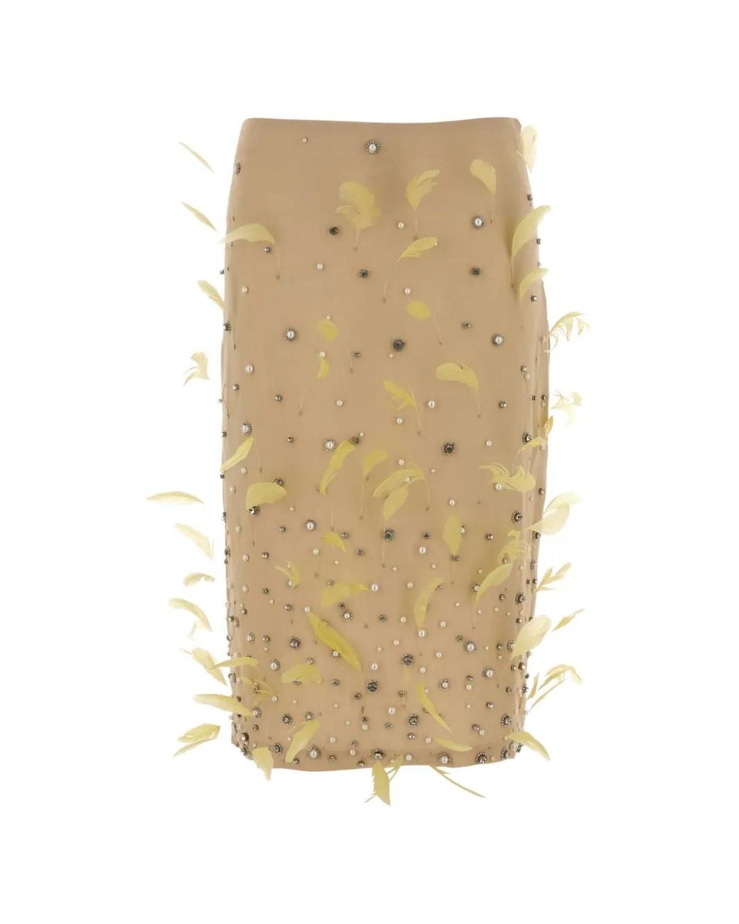Des Phemmes Natural Feather-Embellished Skirt