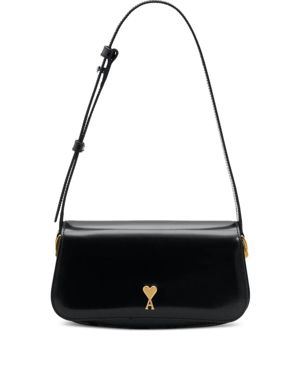 AMI Black Leather Shoulder Bag With Logo On The Front