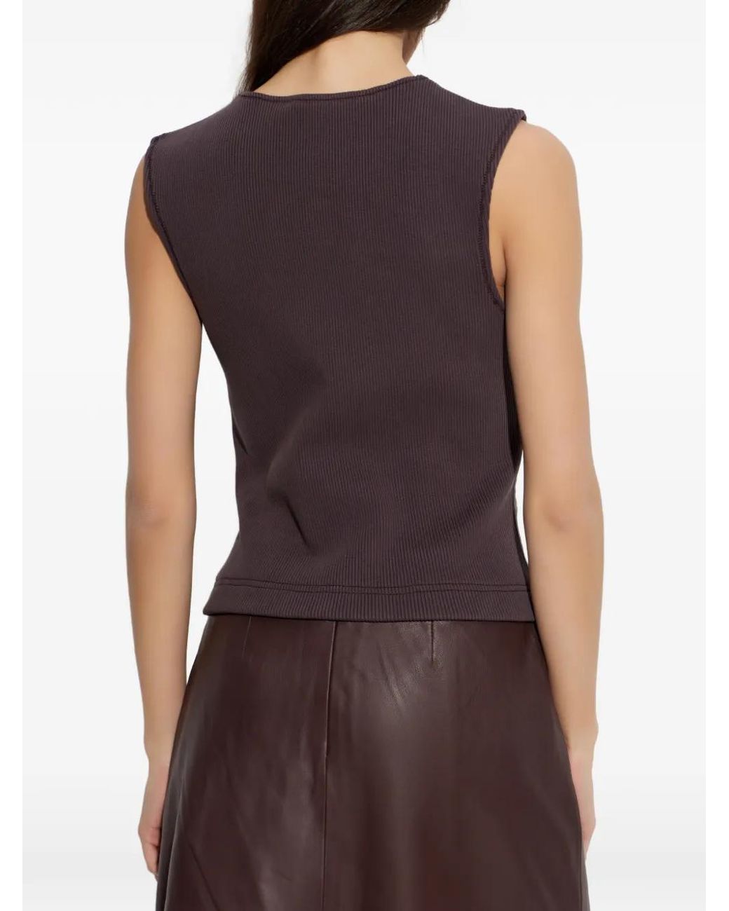 Samsøe & Samsøe Brown Sapia Ribbed-Detail Lambskin Top