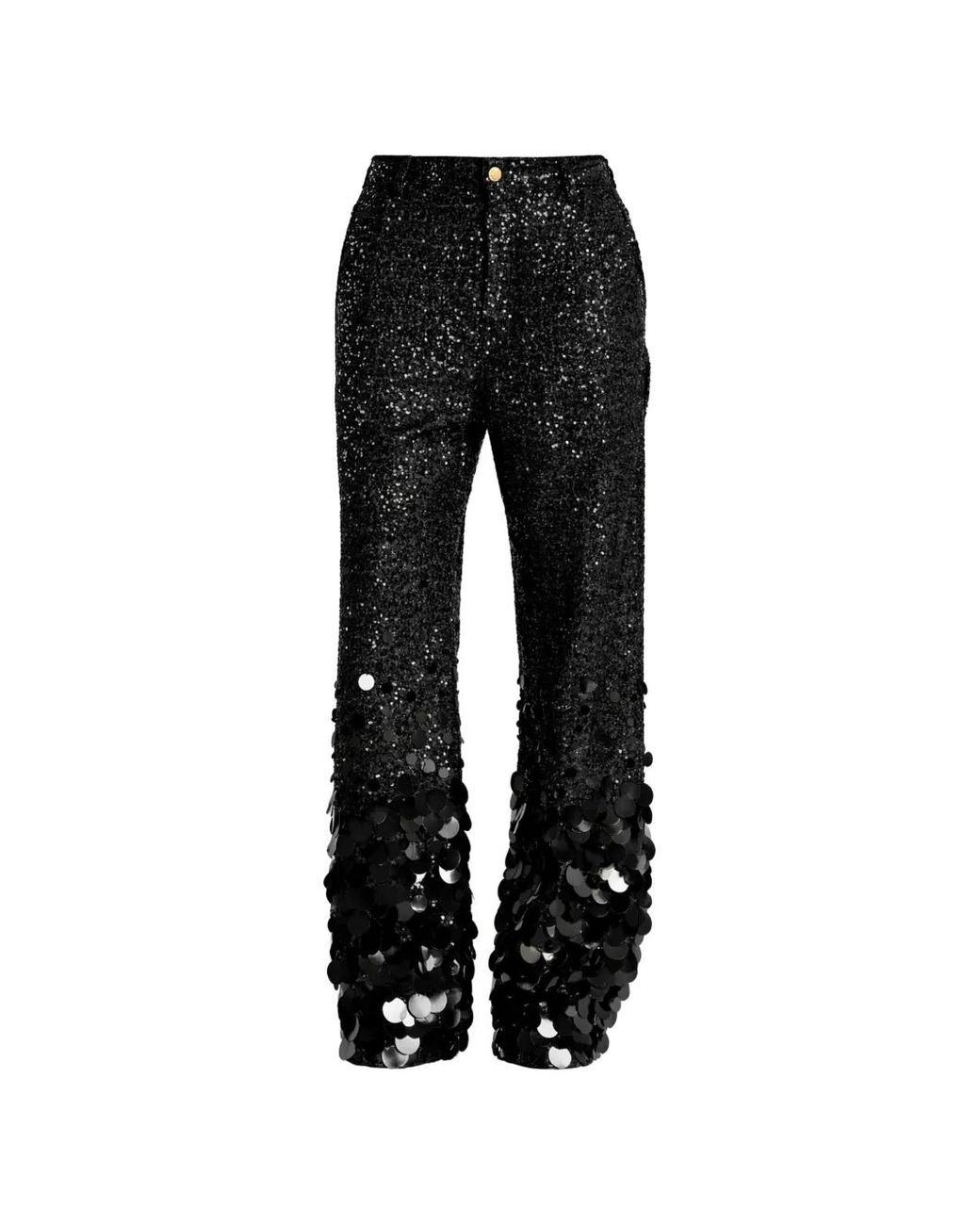 DARKPARK Black Sequin-Embellished Paillette-Hem Trousers