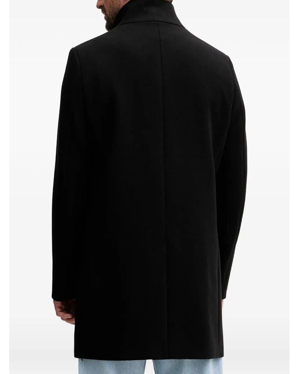 Lindbergh Black Funnel-Neck Button Coat for men