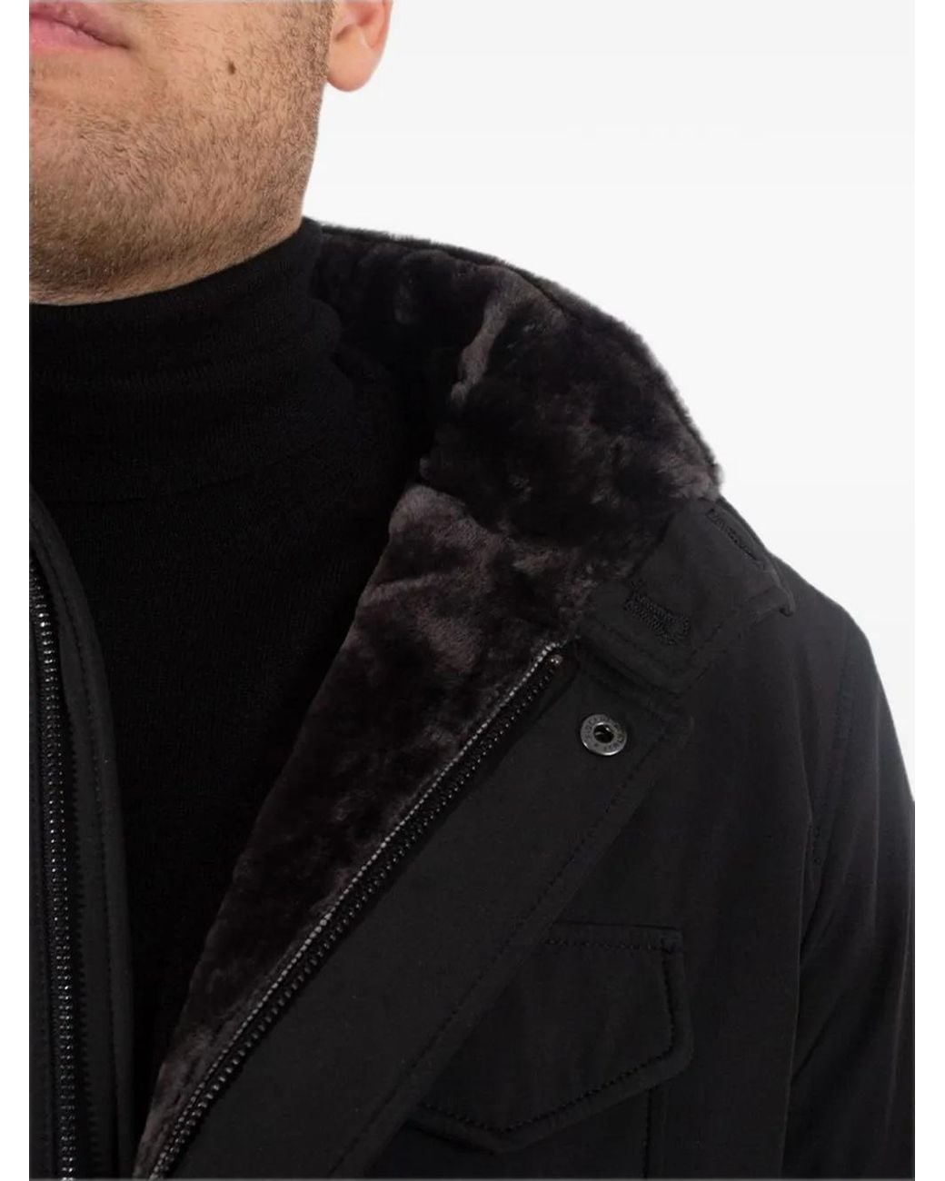 Poche Paris Black Faux-Fur Trim Field Jacket for men