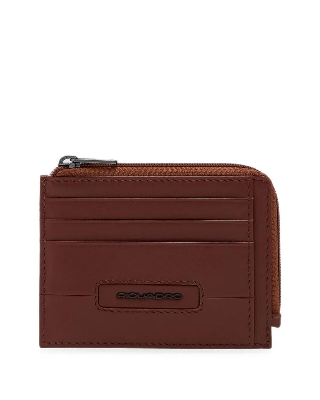 Piquadro Brown Logo-Plaque Zip-Around Cardholder for men