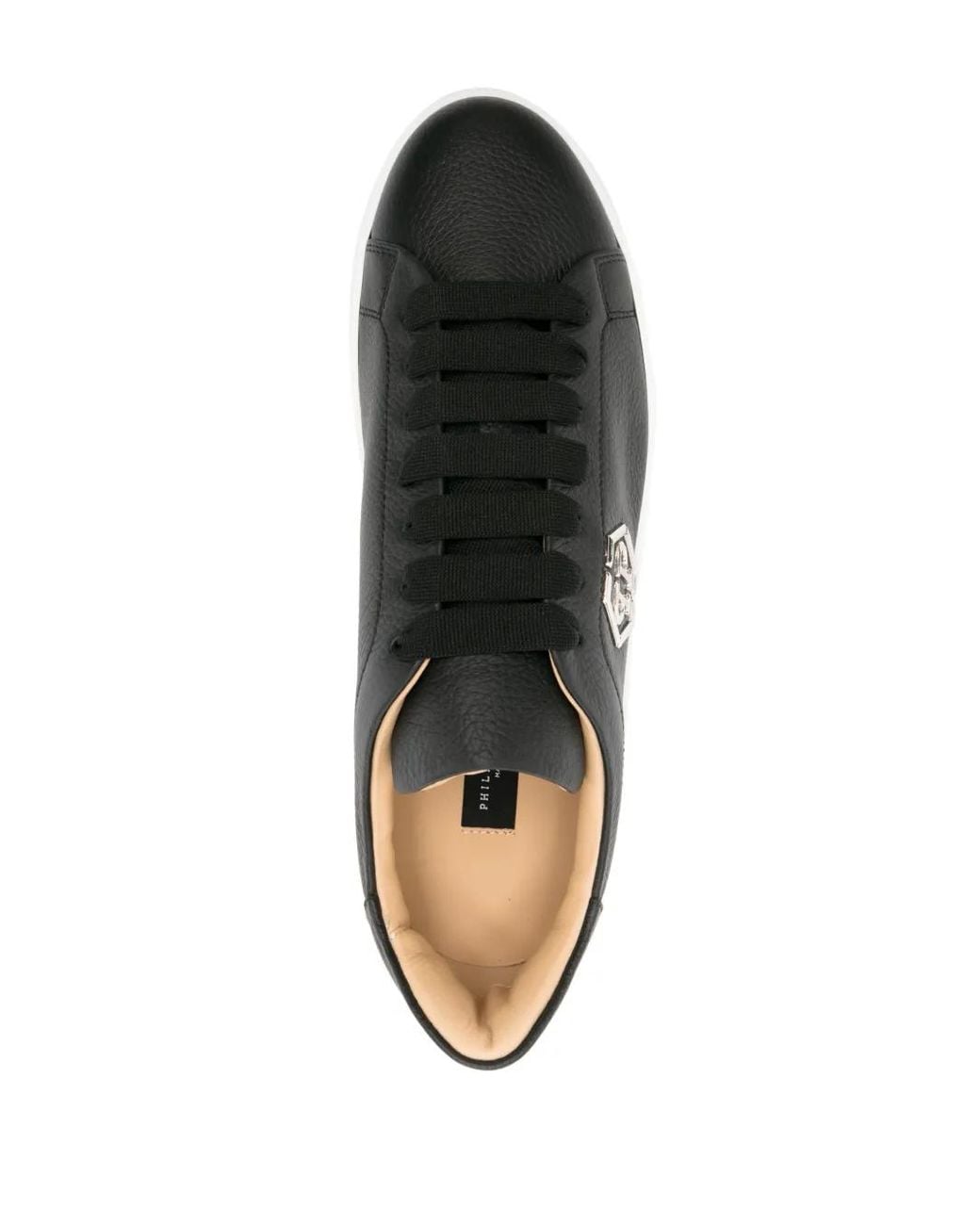 Philipp Plein Black Logo-Plaque Pebbled Leather Sneakers