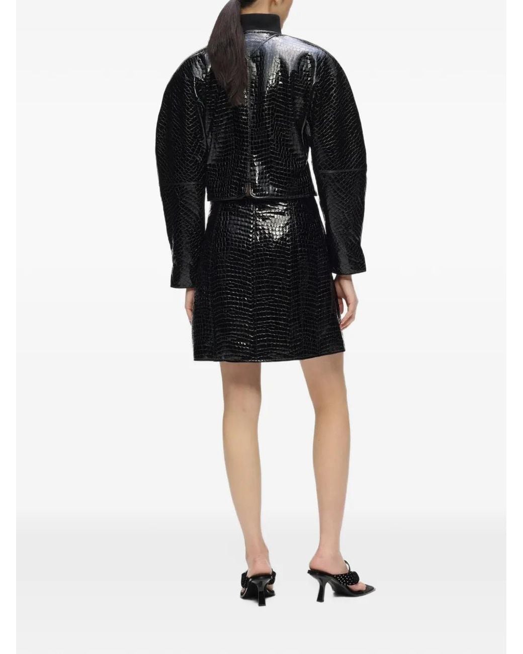 Karl Lagerfeld Black Kl Studio Croco Leather Skirt