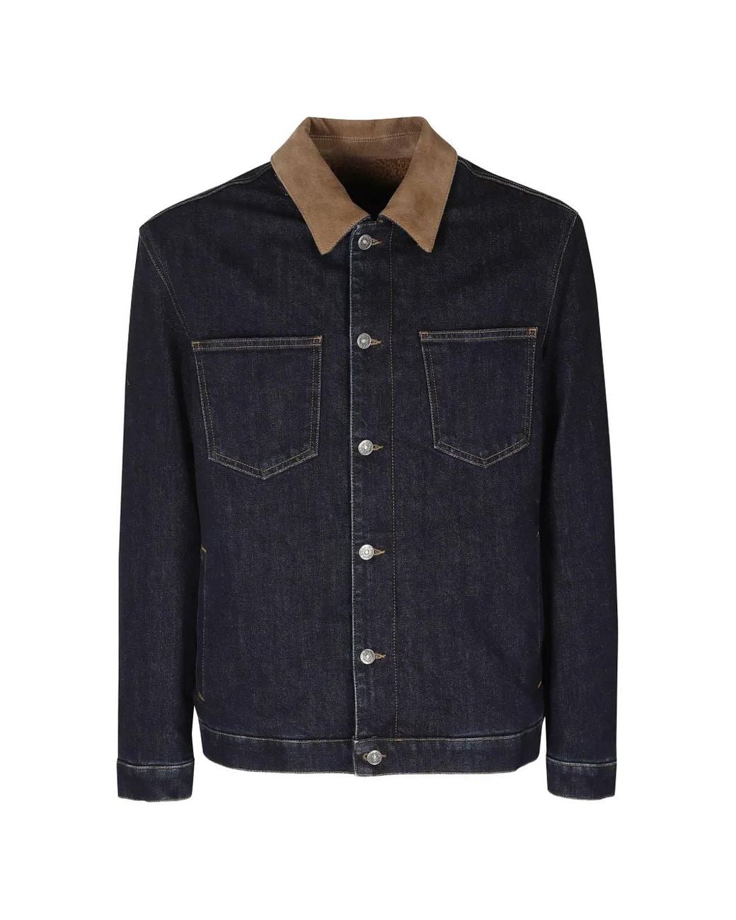 Dondup Blue Corduroy-Collar Denim Jacket for men