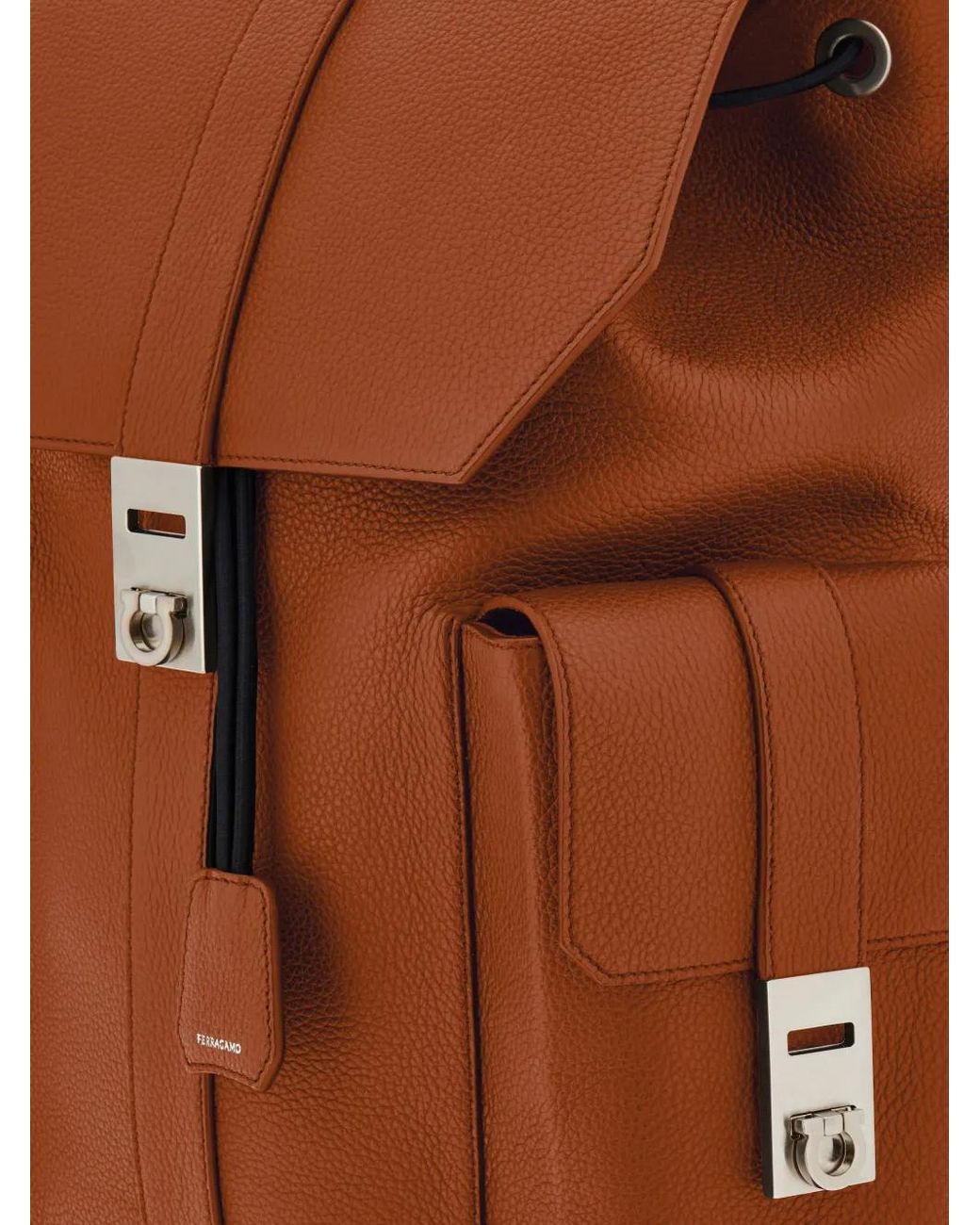 Ferragamo Brown Drawstring Leather Backpack for men