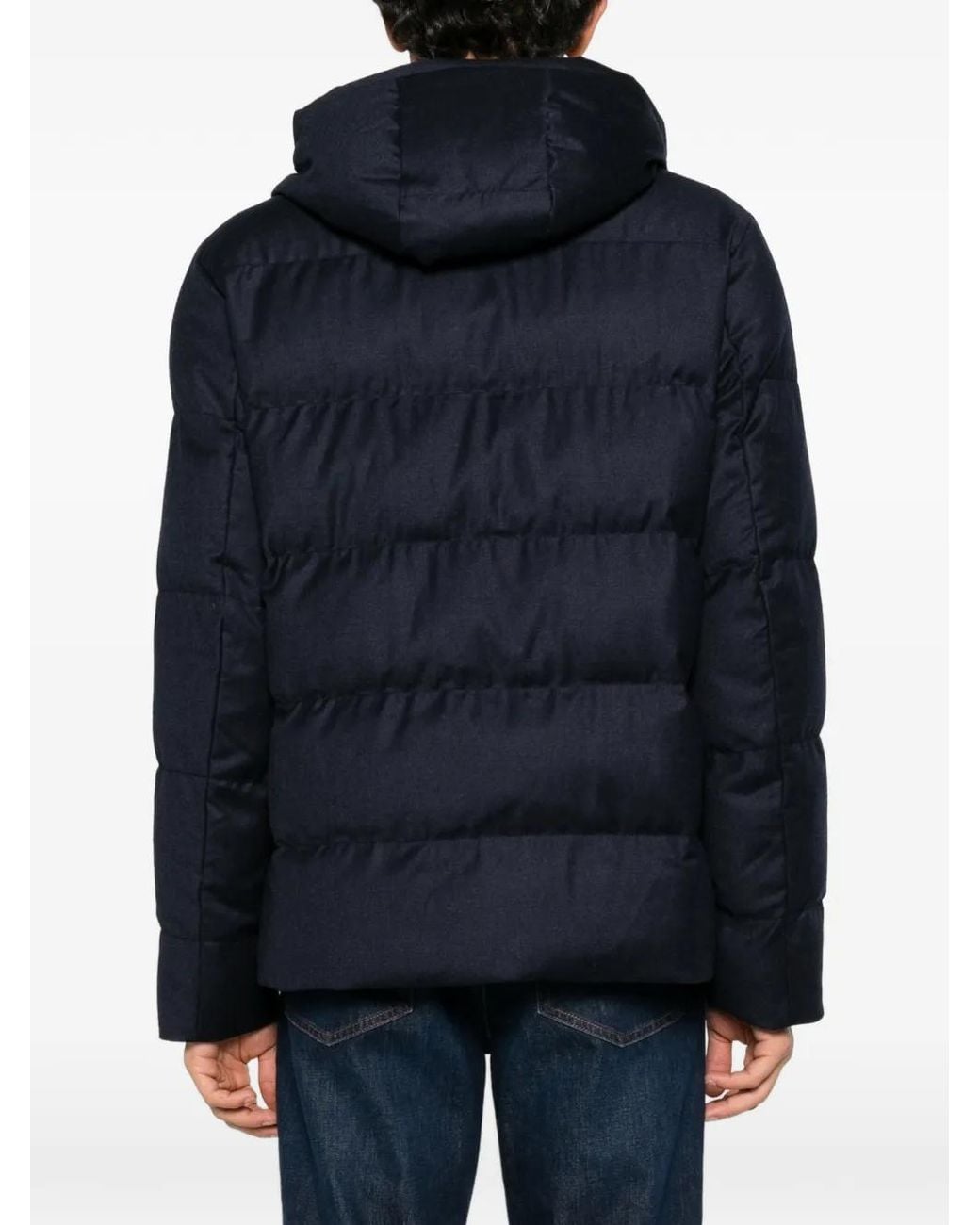 Alberto Gozzi Blue Hooded Quilted Wool Jacket for men