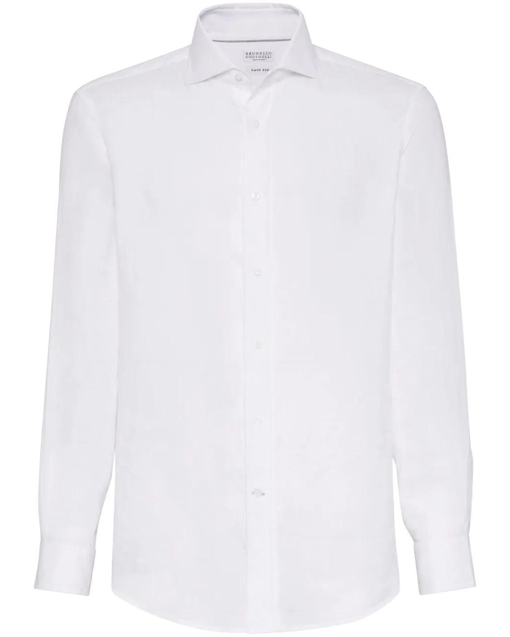 Brunello Cucinelli White Easy Fit Linen Shirt With French Collar for men