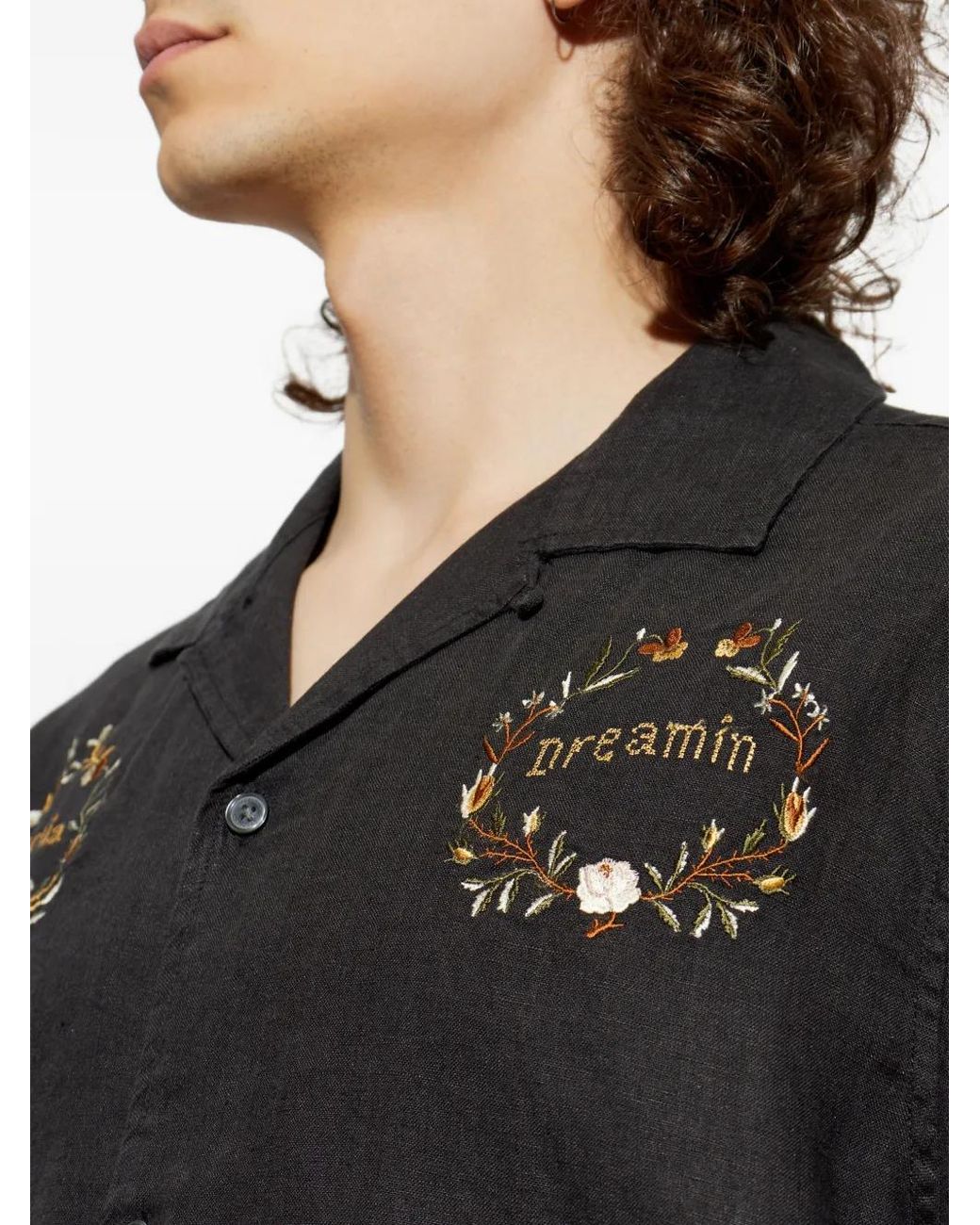 AllSaints Black Klavicle Embroidered Short-Sleeve Shirt for men