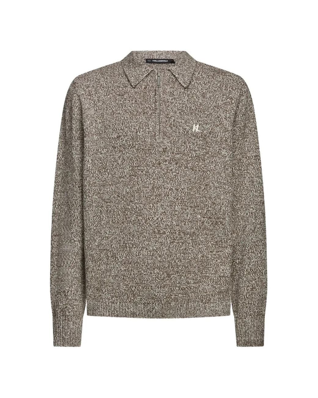 Karl Lagerfeld Gray Zip-Fastening Long-Sleeve Polo Shirt for men