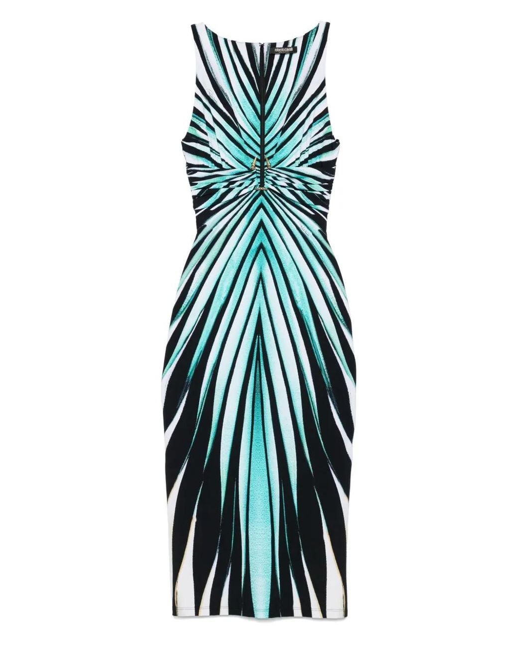 Roberto Cavalli Blue Striped Midi Dress
