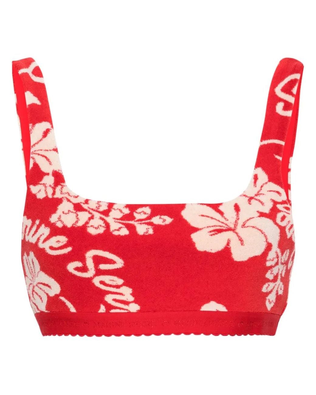 MARINE SERRE Red Floral-Jacquard Towel Bralette