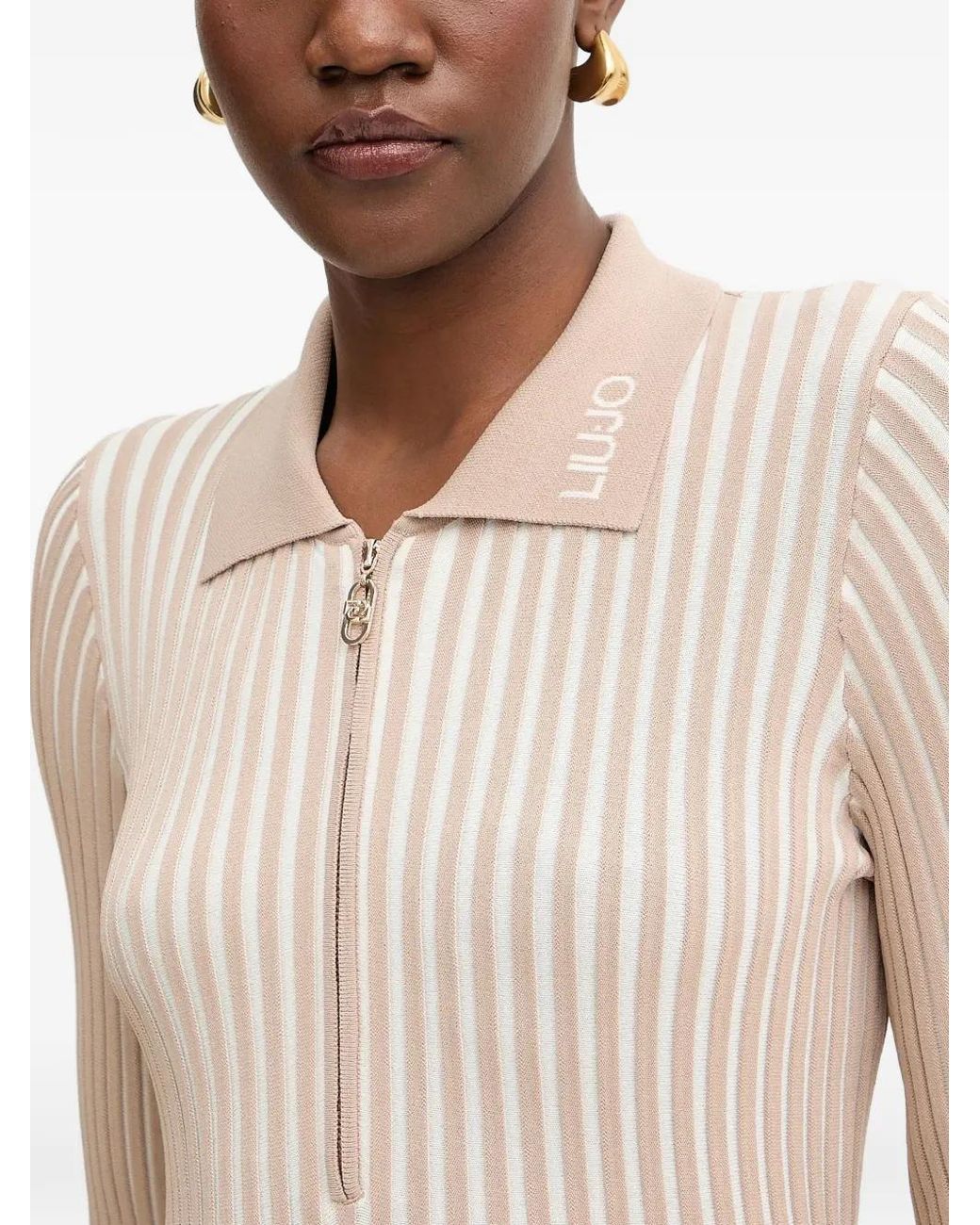 Liu Jo White Striped Polo Top