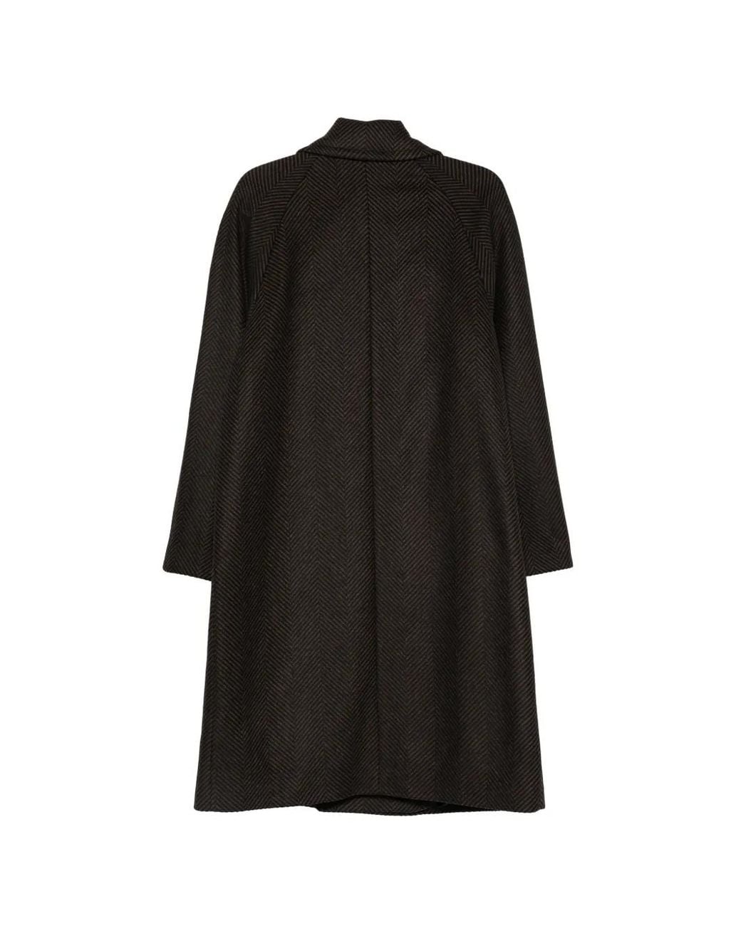 Hevò Black Herringbone Double-Breasted Coat for men