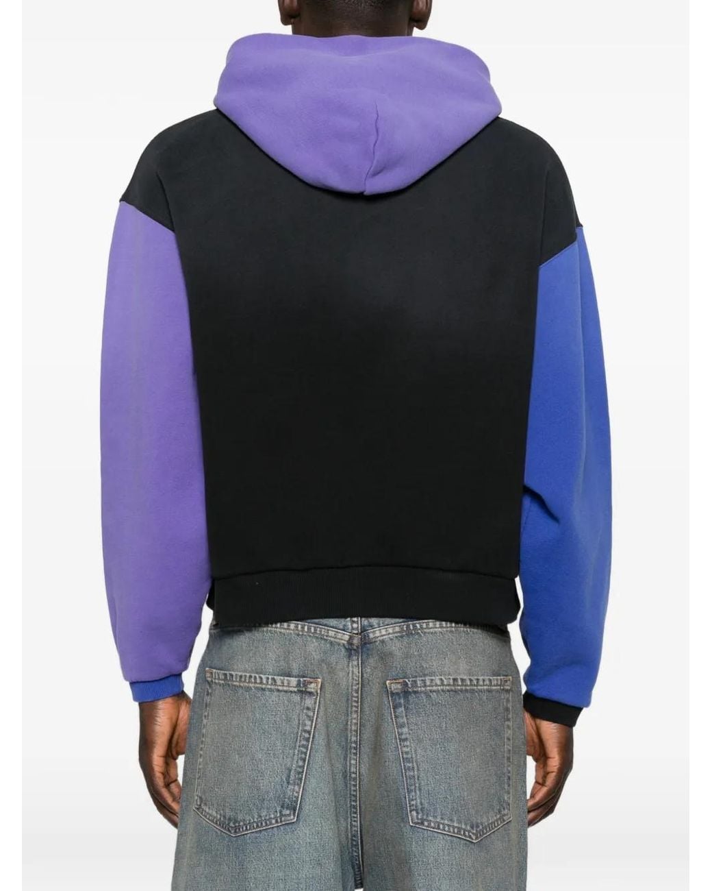 ERL Blue Colour-Block Logo-Patch Hoodie for men