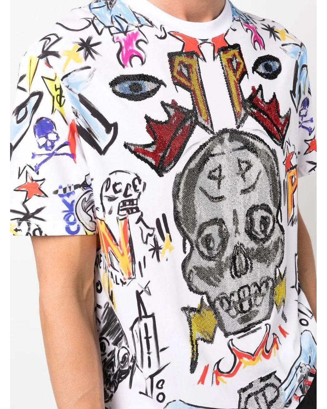 Philipp Plein White Graphic-Print Short-Sleeved T-Shirt for men