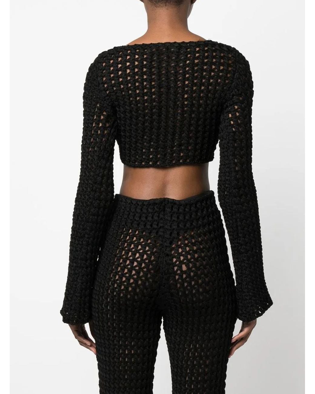 Moschino Black Open-Knit Cropped Top