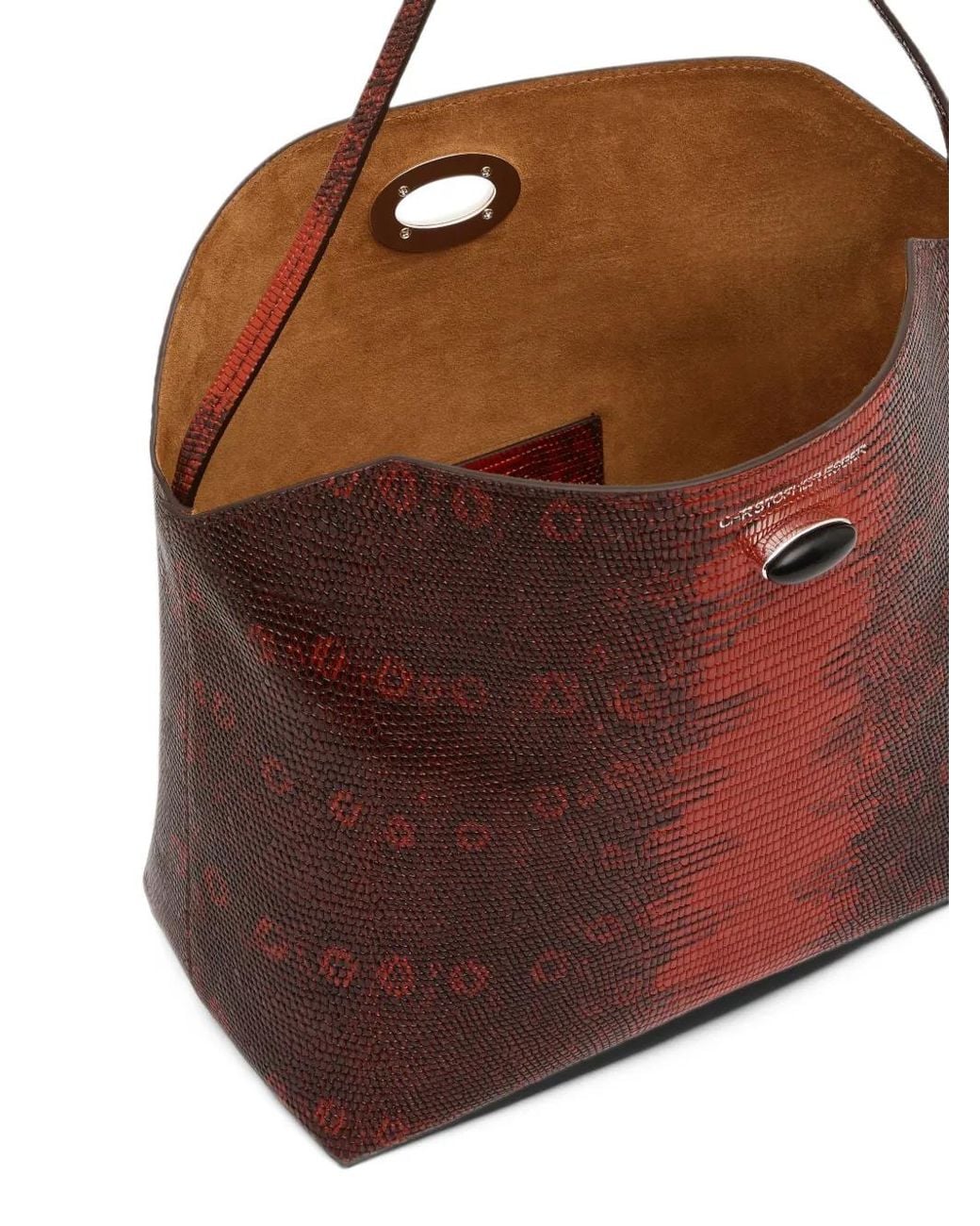 Christopher Esber Brown Medium Turnlock Lizard Leather Shoulder Bag