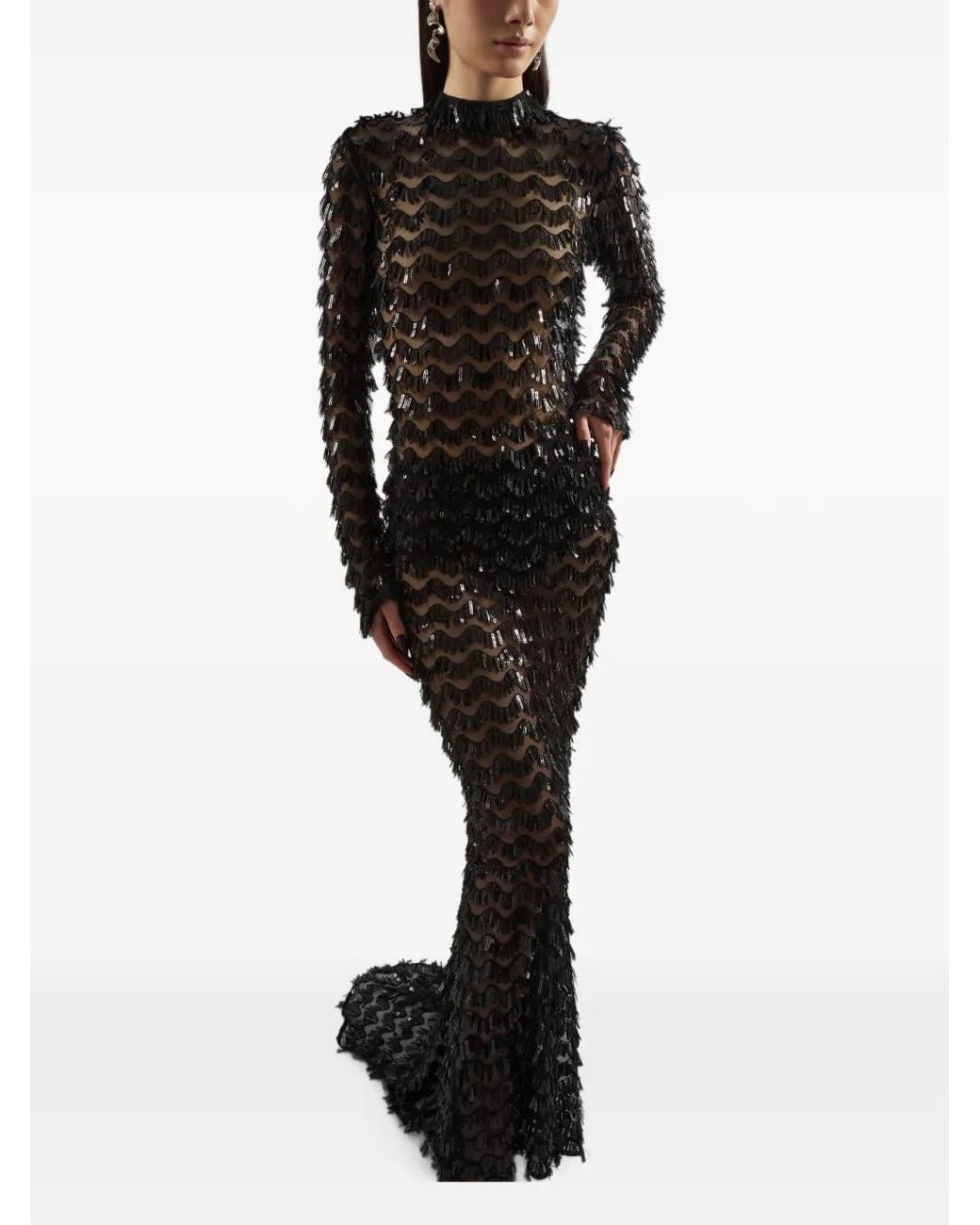 Taller Marmo Black Dragon Lady Sequin-Embellished Maxi Dress