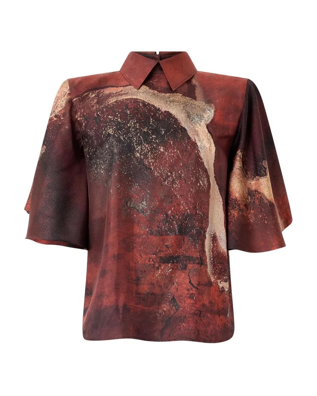 Roberto Cavalli Red Marble-Print Silk Blouse