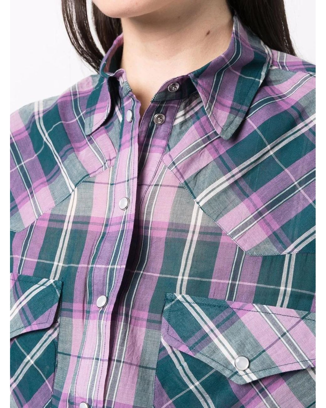 Isabel Marant Blue Check-Print Button-Up Jumpsuit