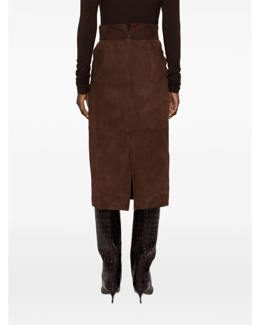 Tagliatore Brown Myrtie Suede Midi Skirt