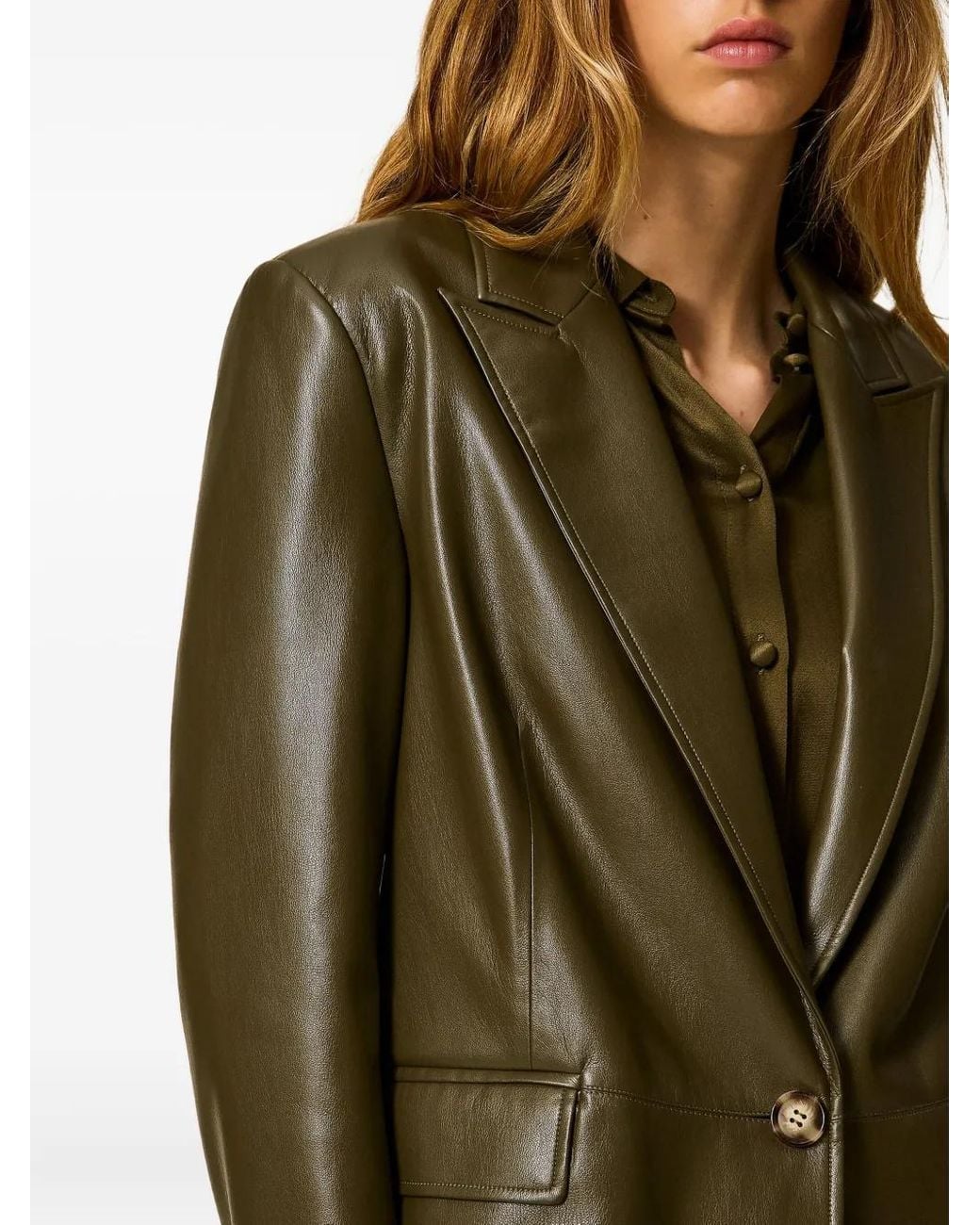Twinset Green Peak-Lapel Single-Button Blazer