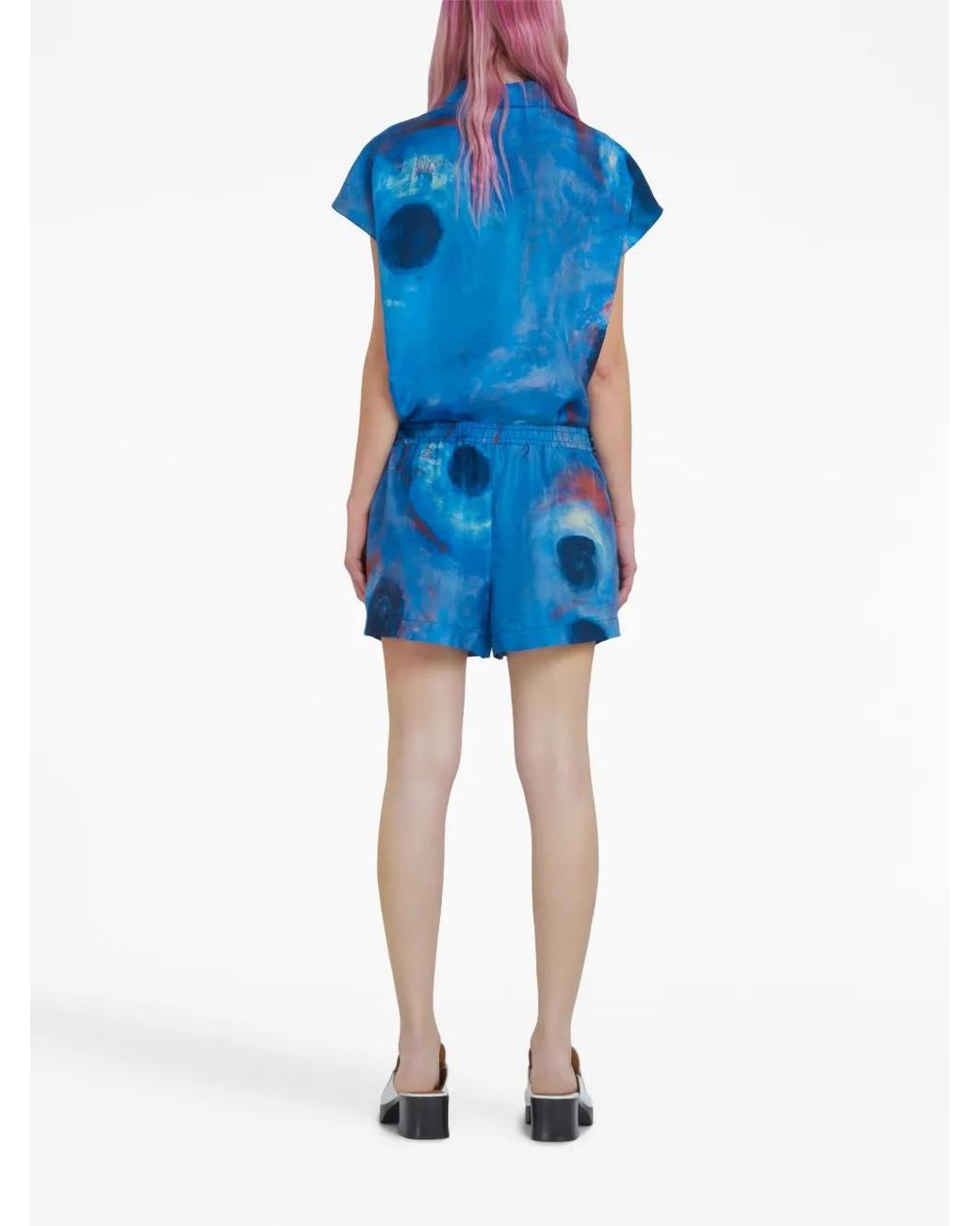 Marni Blue Drawstring-Waist Silk Shorts
