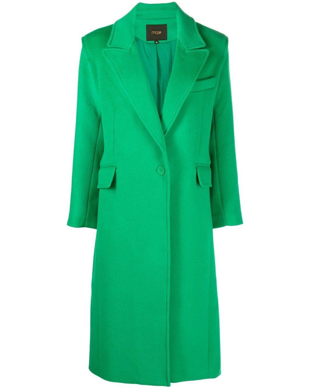 Maje Single-breasted Mid-length Coat in Green | Lyst