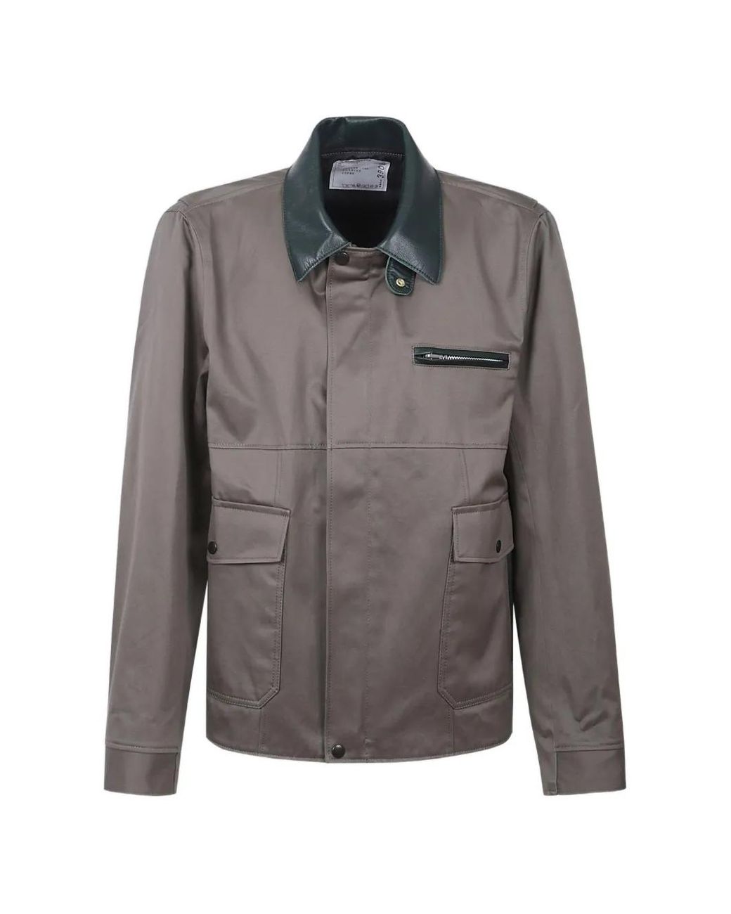 Sacai Gray Leather-Collar Shirt Jacket