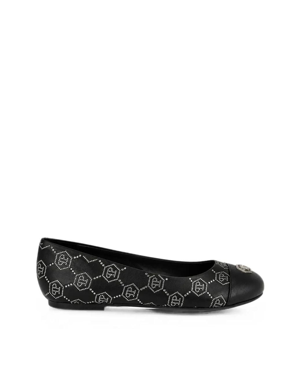 Philipp Plein Black Nappa-Leather Ballerina Flats Monogram Strass