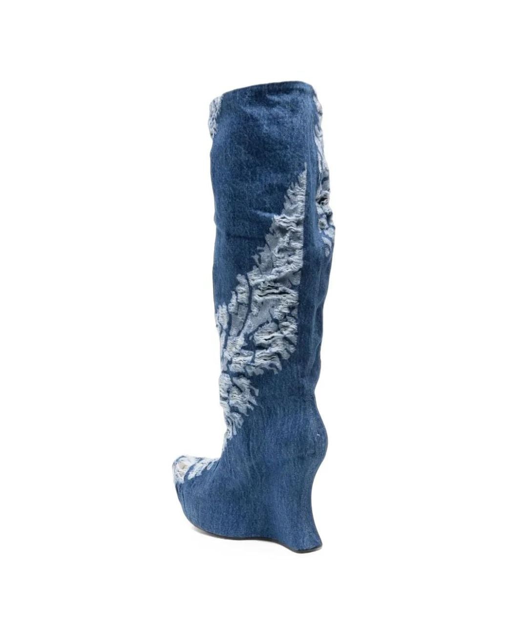 MASHA POPOVA Blue Distressed-Effect Platform Boots